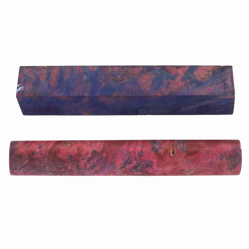 Stabilized & Double Dyed Maple Burl Pen Blank - 3/4" x 3/4" x 5" - Color:Pink and Blue